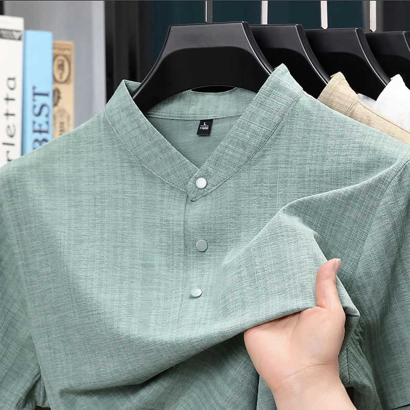 Home Textiles - Summer Stand Collar Half Button Mens